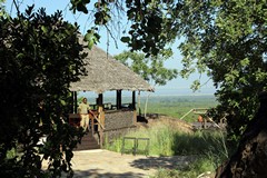 Friendly bar staff waiting to serve us a cold beer after a morning's game drive. This camp is on a hillside and has a commanding view of Tarangire National Park from its terrace